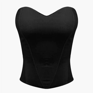 Black Cup Detail Zippered Tube Corset Top
